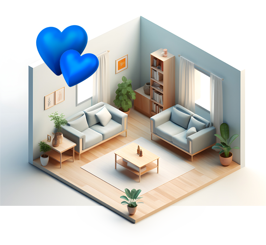 Ilustração 3D isométrica de sala de estar